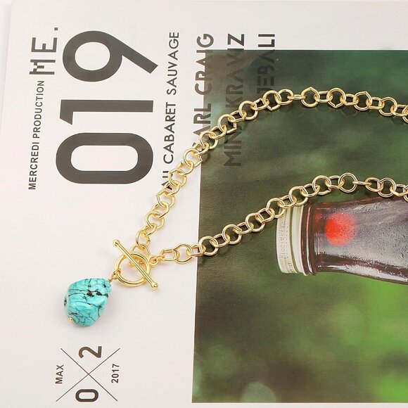 18k Gold Chain Link Necklace for Women, Baroque Pearl/Compass Pendant Necklace - Picture 7 of 7